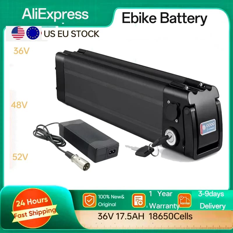 36V 17.5ah Silver Fish Battery 13ah 18650 Silver Fish Battery Lithium Ion Battery for 250W 350W 500W Motor Li-ion Battery Pack