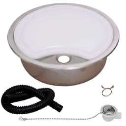 HWHONGRV Stainless Steel RV Round Kitchen Sink - 1 Bowl 365 X 365mm with PP Cutting Board Included - Durable and Easy to Clean
