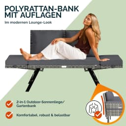 Garden Bench Two-Seat Adjustable Armrests with Dark Gray Removable Weather Resistant Cushions - Outdoor Furniture, Patio