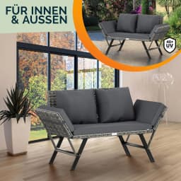 Garden Bench Two-Seat Adjustable Armrests with Dark Gray Removable Weather Resistant Cushions - Outdoor Furniture, Patio