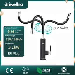 Briwellna Electric Faucet With Universal Spout Water Heater 220V Heating Tap Instant Water Heater Stainless Steel Faucet Geyser