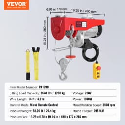 SucceBuy 2640Lbs Electric Hoist Winch 230V with 14ft Wired Remote Control 40ft Single Cable Lifting Height Lift Hoist for Garage