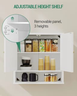 Wall Cabinet, Bathroom Cabinet, Wall Cabinet for Toilet and above Sink, with 2 Doors, Open Space, White with Wood Grain