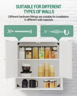 Wall Cabinet, Bathroom Cabinet, Wall Cabinet for Toilet and above Sink, with 2 Doors, Open Space, White with Wood Grain