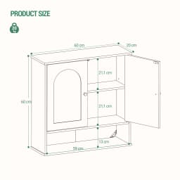 Wall Cabinet, Bathroom Cabinet, Wall Cabinet for Toilet and above Sink, with 2 Doors, Open Space, White with Wood Grain
