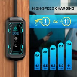 Kolanky Portable EV Charger 16A 11KW Type 2 Electric Vehicle PHEV Hybrid Cars Timer Adjust Current Home Charging Total 5M