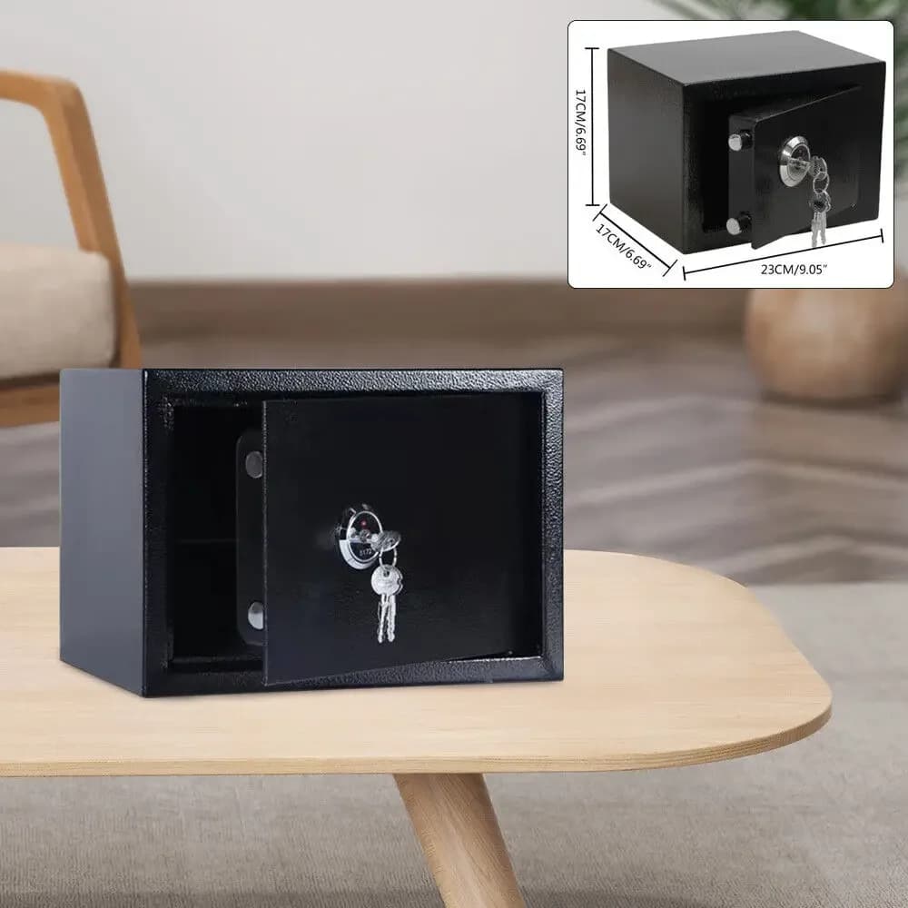 Professional and Durable Strong Iron Steel Key Operated Security Mini Safe Money Cash Safe Box For Home Office Jewelry Black