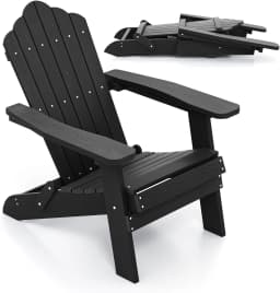 Adirondack Folding Chair, Weatherproof Plastic Adirondack Chair, Garden Chair with High Backrest & Wide Armrests for Garden