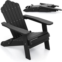 Adirondack Folding Chair, Weatherproof Plastic Adirondack Chair, Garden Chair with High Backrest & Wide Armrests for Garden
