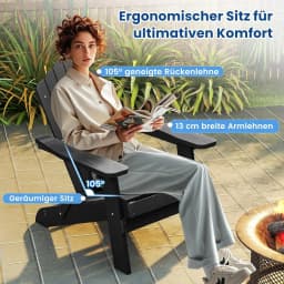 Adirondack Folding Chair, Weatherproof Plastic Adirondack Chair, Garden Chair with High Backrest & Wide Armrests for Garden