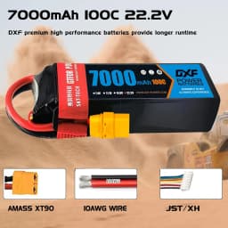 DXF 6S Lipo Battery 22.2V 7000mAh 100C Soft Case Battery with XT90 Connector for Car Truck Tank RC Buggy Truggy Racing Hobby