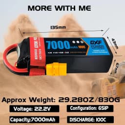 DXF 6S Lipo Battery 22.2V 7000mAh 100C Soft Case Battery with XT90 Connector for Car Truck Tank RC Buggy Truggy Racing Hobby