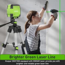Huepar GK011DG 2 Lines Cross Line Laser Level Self-Leveling Horizontal & Vertical Level Germany Osram Green Beam With Bracket