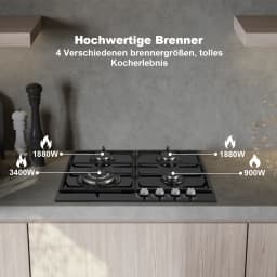 58cm Gas Hob | 4 Burner Dual Fuel (NG/LPG) 8060W Auto Flame Shut-off & Tempered Glass Surface | Built-in/Freestanding 220-240V