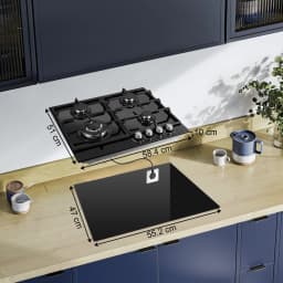 58cm Gas Hob | 4 Burner Dual Fuel (NG/LPG) 8060W Auto Flame Shut-off & Tempered Glass Surface | Built-in/Freestanding 220-240V