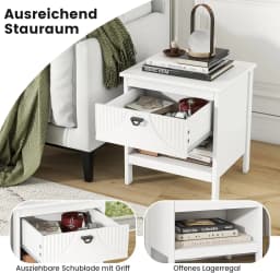 Bedside Table with Drawer, 2 Levels Side Table with Open Shelf, Wooden Bedside Cabinet, Sofa Table Box Spring Bed for Living