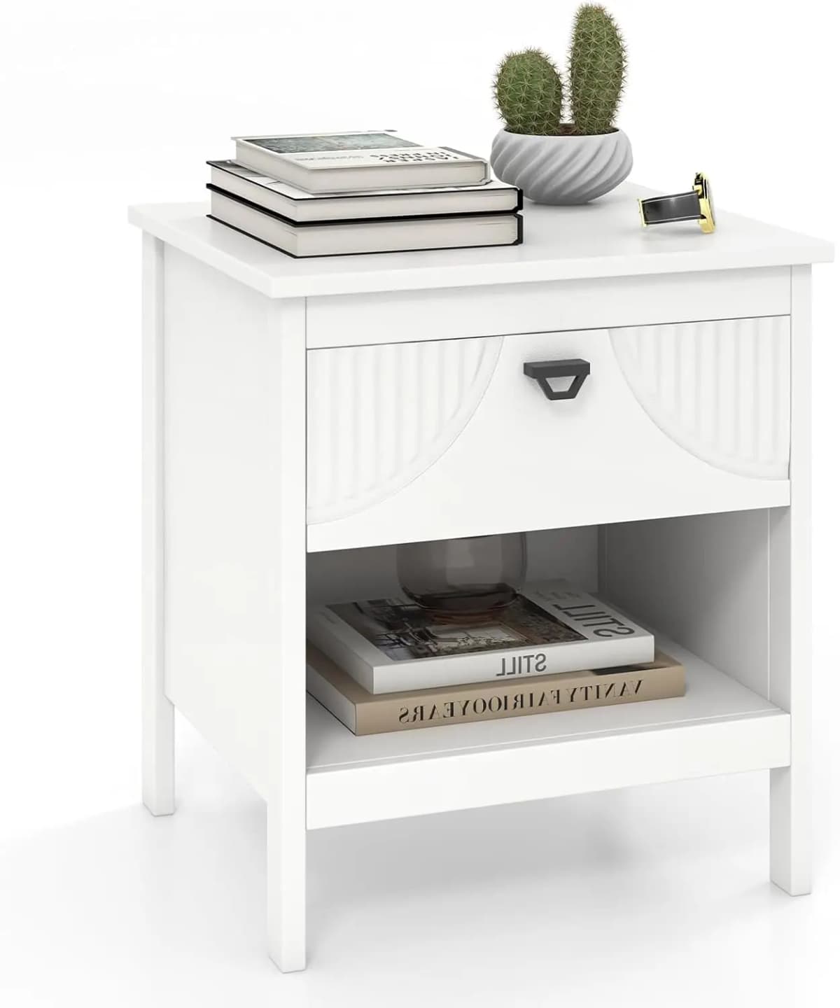 Bedside Table with Drawer, 2 Levels Side Table with Open Shelf, Wooden Bedside Cabinet, Sofa Table Box Spring Bed for Living