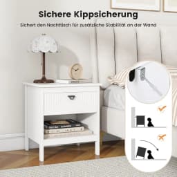 Bedside Table with Drawer, 2 Levels Side Table with Open Shelf, Wooden Bedside Cabinet, Sofa Table Box Spring Bed for Living