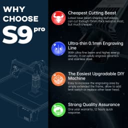 SCULPFUN S9 Pro 10W Laser Engraver Wood Acrylic Engraving Cutting Machine 400x410mm EU Fast Focusing Design