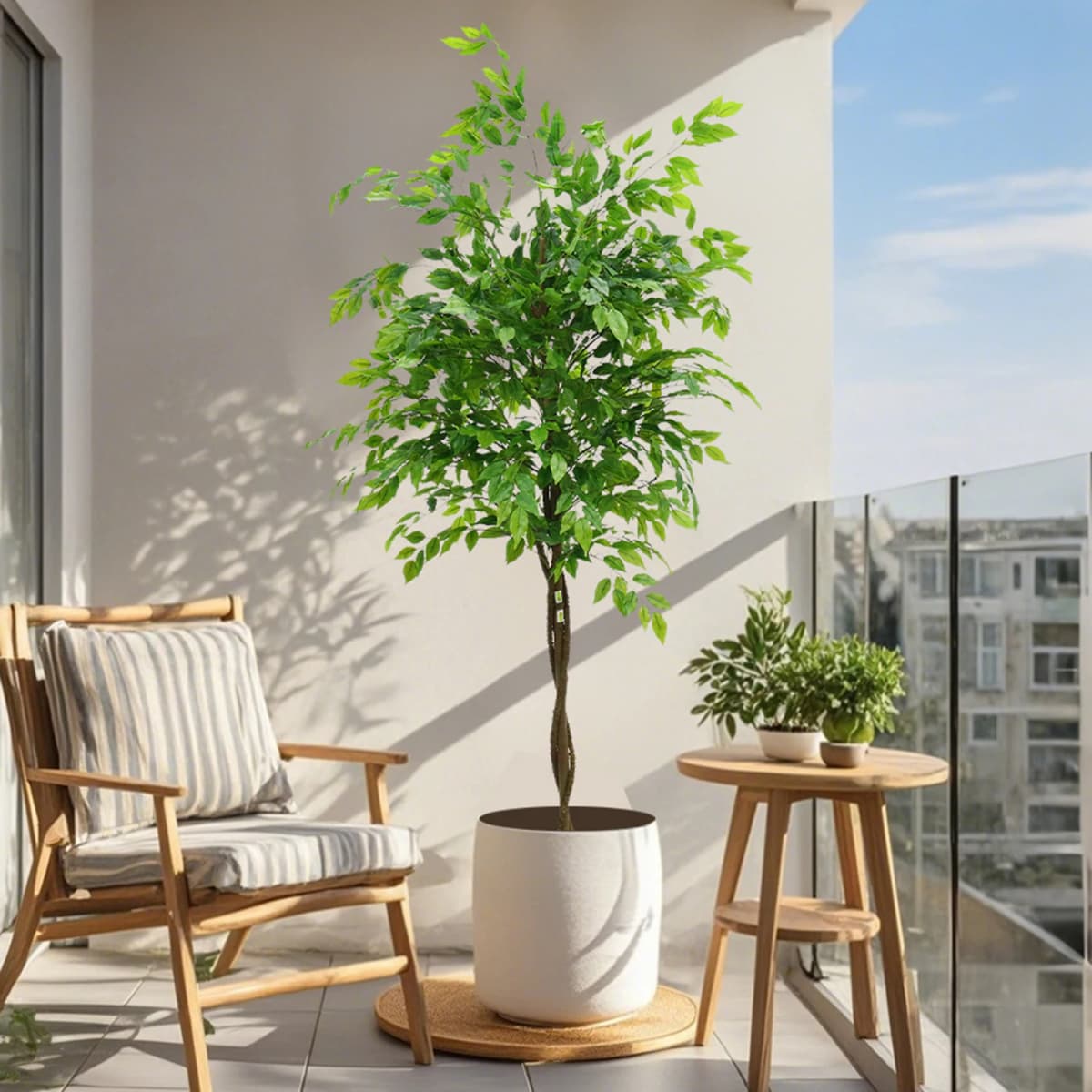 Artificial Ficus Tree 160/180cm Tall Fake Potted Ficus Tree With Planter Fake Ficus Tree For Foyer Porch Decor Home Office