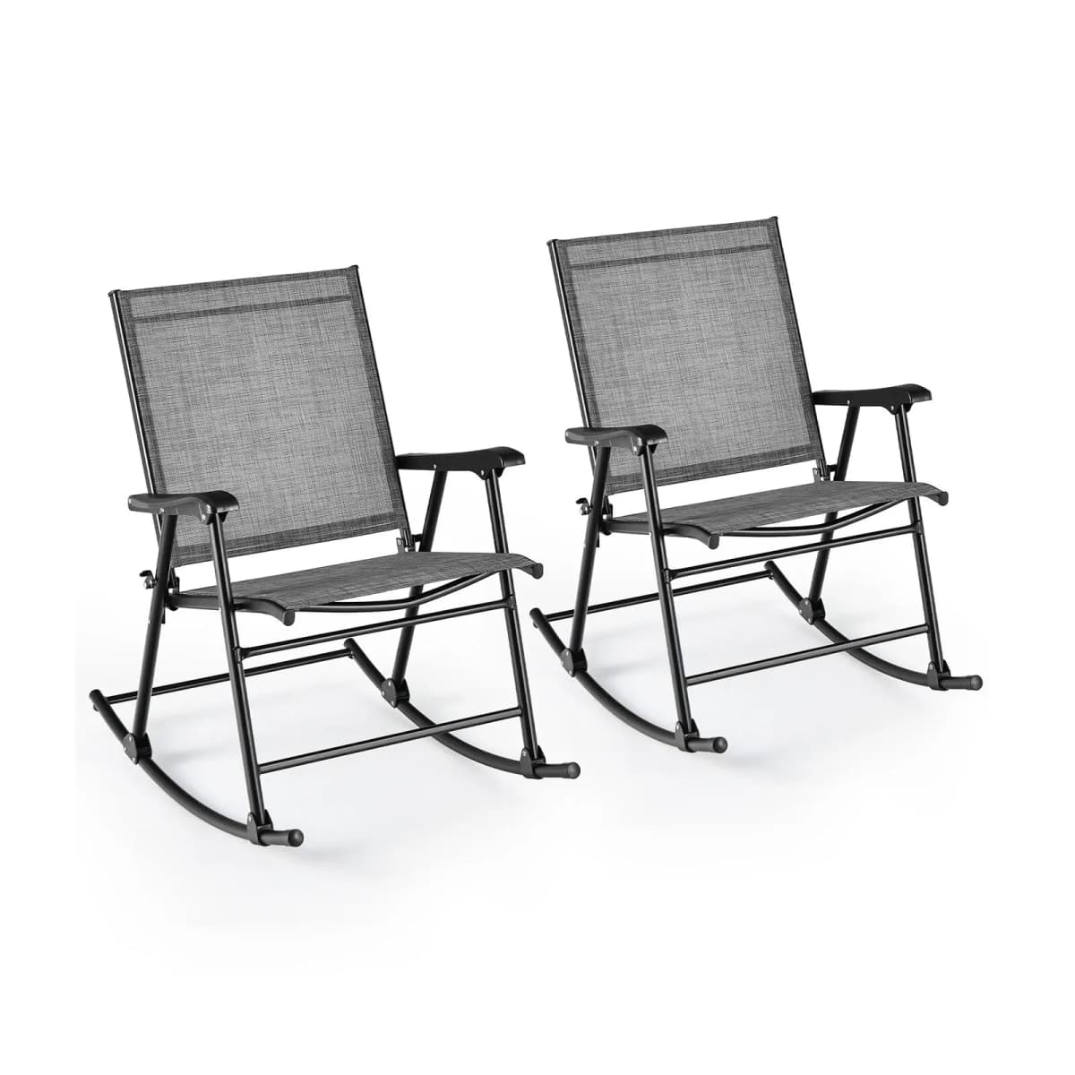 2pcs Patio Folding Rocking Chair Heavy-Duty Metal Frame Rockers Outdoor