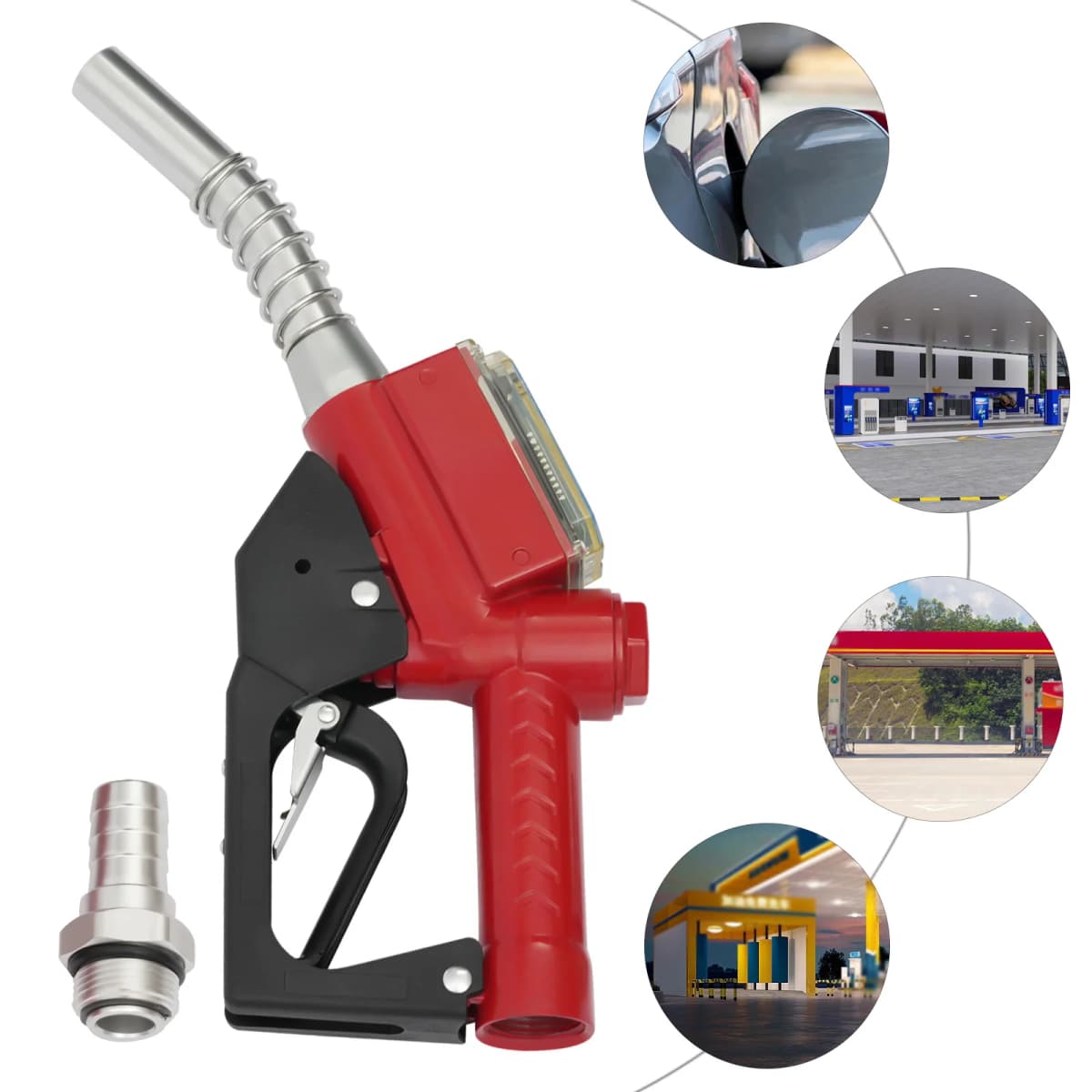 Red Aluminum Alloy AC-15A Fuel Gun 1-Inch Oil Gun Nozzle 1.5m Flow Range To Fill Diesel, Kerosene, And Gasoline For Factories