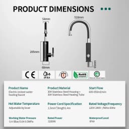Briwellna Electric Faucet With Universal Spout Water Heater 220V Heating Tap Instant Water Heater Stainless Steel Faucet Geyser