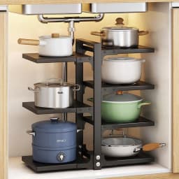 Kitchen under Sink Pot Holder Multilayer Frying Pan Rice Cooker Seasoning Storage Rack Adjustable Stainless Steel Organizer