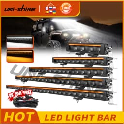 UNISHINE Slim 10-50 Inch Led Light Bar 6000K with Amber DRL 600W Work Light Bar 4x4 Offroad For Car Trucks ATV 4WD 12V 24V