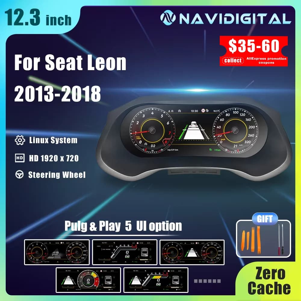 12.3‘’ Lcd Digital Dashboard Cluster For VW Seat Leon 2013-2018 Years Support HDMI Carplay Radio Instrument Panel
