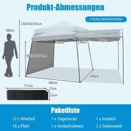 3 x 6 m Pop Up Gazebo with Side Walls and Awnings, Folding Gazebo Waterproof Stable Winterproof, UV Protection 50+