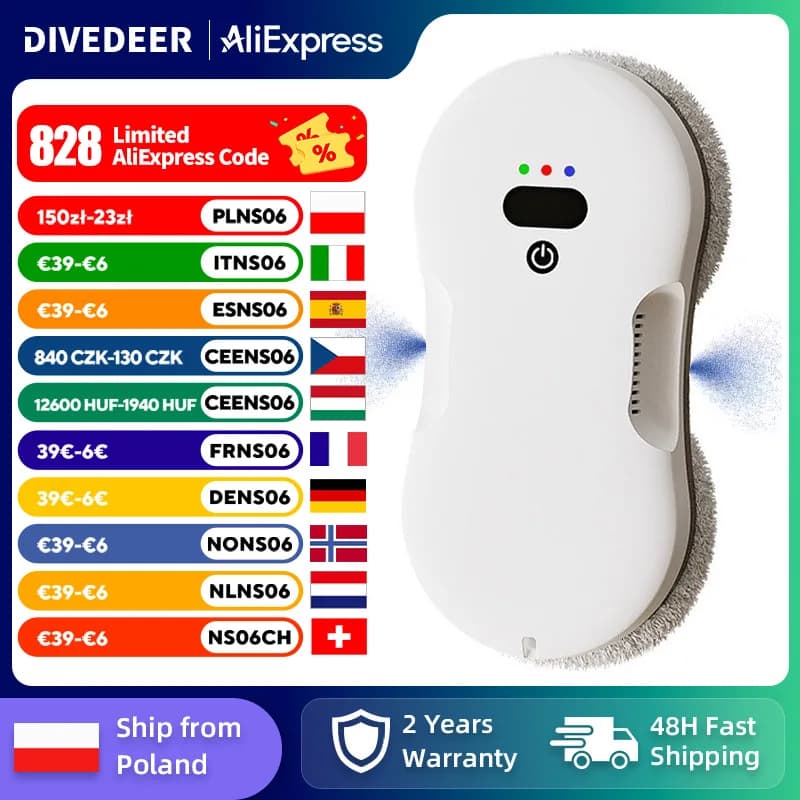 DIVEDEER Two-way spray window cleaner machine large suction Smart Automatic household high-rise glass window cleaner machine