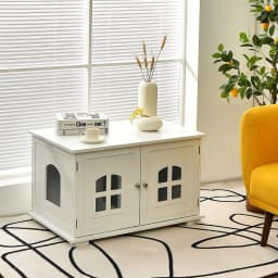 Cat house with 2 magnetic doors 81x53x49cm, white