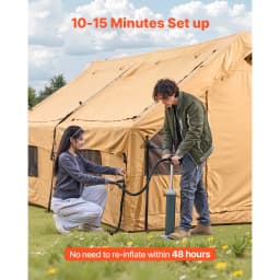 SucceBuy Inflatable Tents for Camping Easy Setup Blow up Tent with Hand Pump Glamping Tent with Skylight Stove Jack Mesh Windows