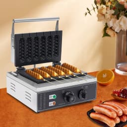 1500W Hot Dog Machine,6 Molds,with Time and Temp Control Non-stick Waffle Maker Upper and Lower Heating Plates EU 220V