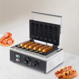 1500W Hot Dog Machine,6 Molds,with Time and Temp Control Non-stick Waffle Maker Upper and Lower Heating Plates EU 220V