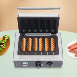 1500W Hot Dog Machine,6 Molds,with Time and Temp Control Non-stick Waffle Maker Upper and Lower Heating Plates EU 220V