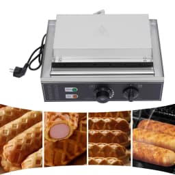 1500W Hot Dog Machine,6 Molds,with Time and Temp Control Non-stick Waffle Maker Upper and Lower Heating Plates EU 220V