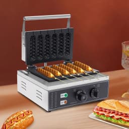 1500W Hot Dog Machine,6 Molds,with Time and Temp Control Non-stick Waffle Maker Upper and Lower Heating Plates EU 220V