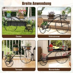 Metal Plant Stand, Bicycle Design, Flower Rack with 3 Baskets, Flower Stand , Flower Wheel Plant Rack Retro(Black)