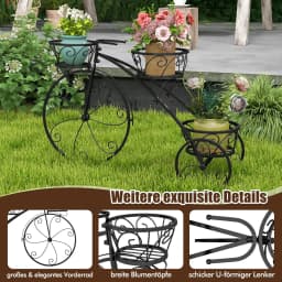 Metal Plant Stand, Bicycle Design, Flower Rack with 3 Baskets, Flower Stand , Flower Wheel Plant Rack Retro(Black)