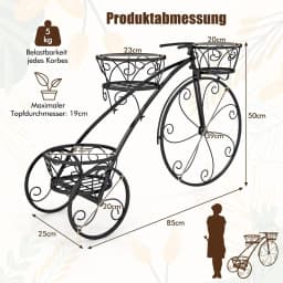 Metal Plant Stand, Bicycle Design, Flower Rack with 3 Baskets, Flower Stand , Flower Wheel Plant Rack Retro(Black)