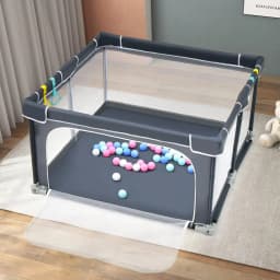 124 x 124 cm Baby Playpen Foldable,with 50 Balls,4 Handles,Locking Function,Gate with Mesh Walls&Door,for Infants & Children