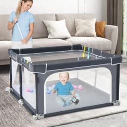124 x 124 cm Baby Playpen Foldable,with 50 Balls,4 Handles,Locking Function,Gate with Mesh Walls&Door,for Infants & Children
