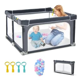 124 x 124 cm Baby Playpen Foldable,with 50 Balls,4 Handles,Locking Function,Gate with Mesh Walls&Door,for Infants & Children