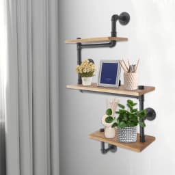 3 Tier Vintage Retro Industrial Wooden Wall Shelf Storage Shelf Metal Storage Shelf for Living Room Kitchen Bathroom Black