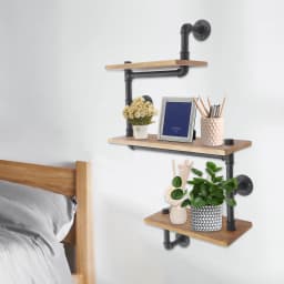 3 Tier Vintage Retro Industrial Wooden Wall Shelf Storage Shelf Metal Storage Shelf for Living Room Kitchen Bathroom Black