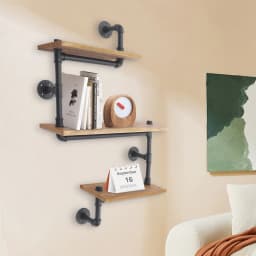 3 Tier Vintage Retro Industrial Wooden Wall Shelf Storage Shelf Metal Storage Shelf for Living Room Kitchen Bathroom Black