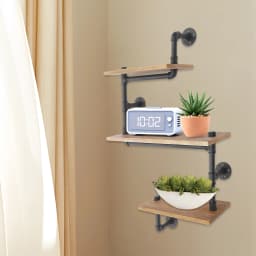 3 Tier Vintage Retro Industrial Wooden Wall Shelf Storage Shelf Metal Storage Shelf for Living Room Kitchen Bathroom Black