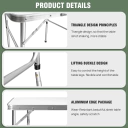 Portable Folding Camping Table 75x55x33/70cm Garden Table Side Table Foldable Picnic Table Outdoor Adjustable Height